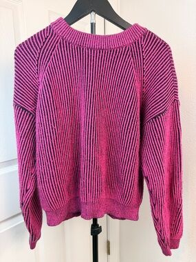 No Boundaries Pink and Black Striped Crewneck Sweater